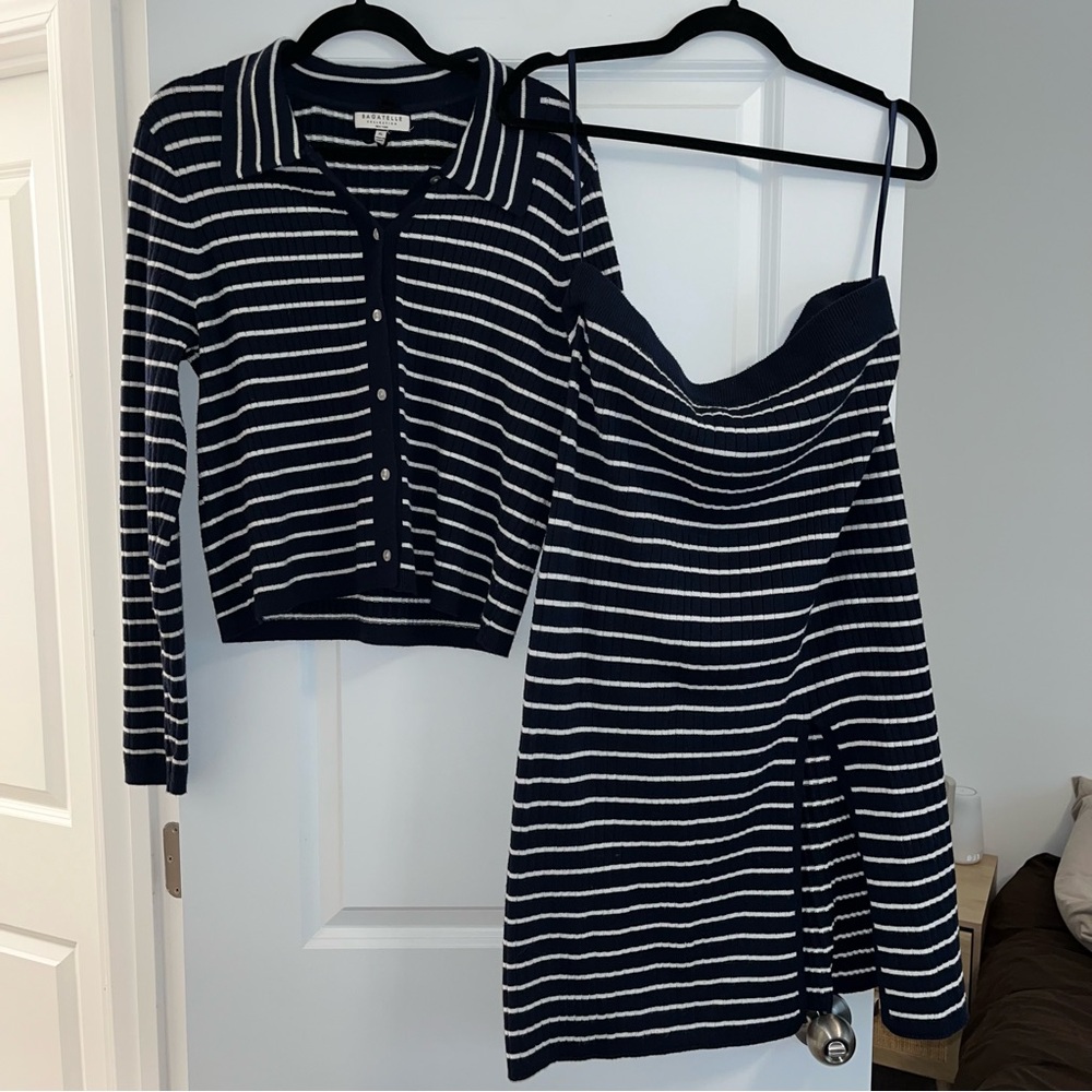 Navy and White Striped Sweater and Dress Set